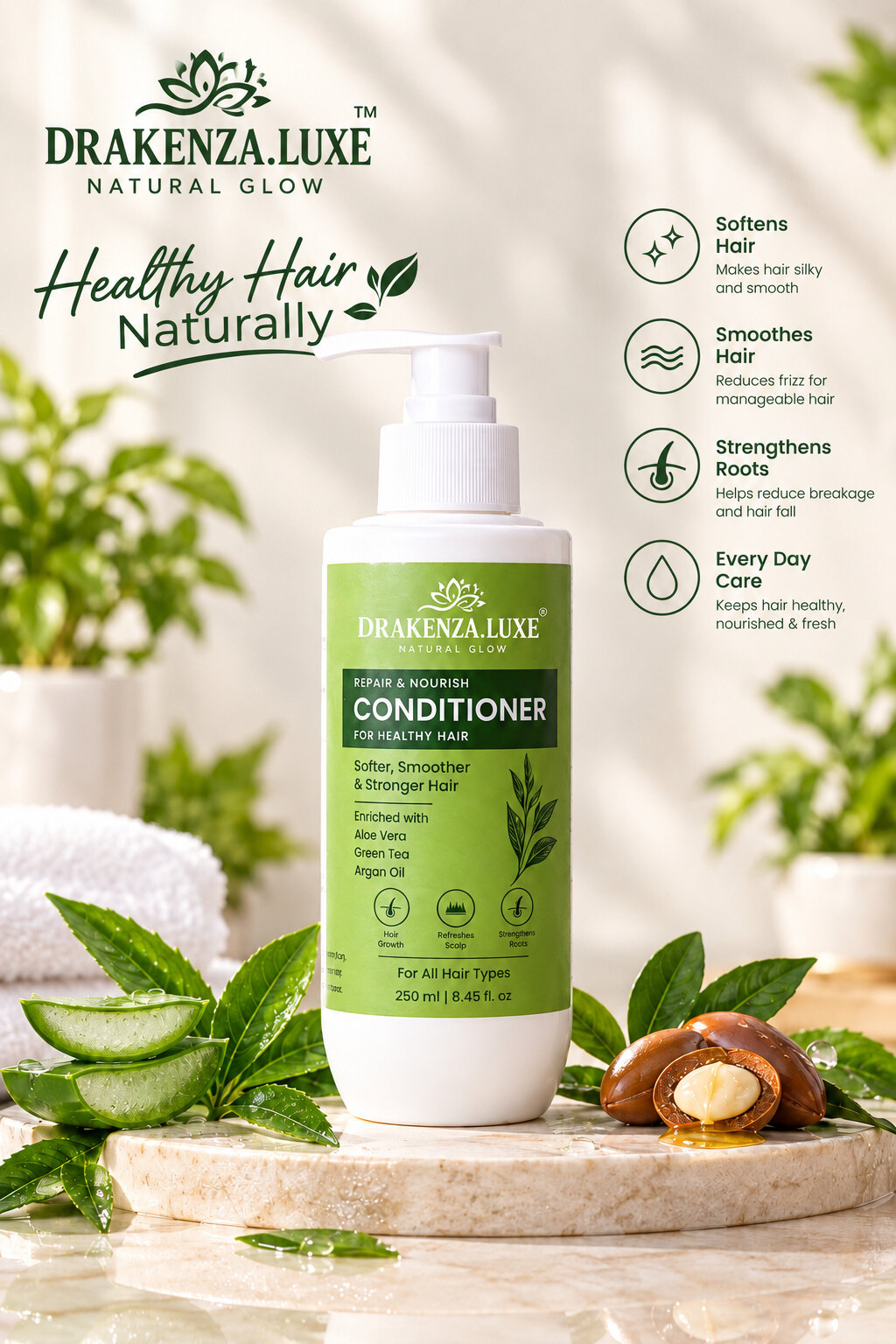 DRAKENZA.LUXE Repair & Nourish Conditioner — Aloe Vera, Green Tea & Argan Oil